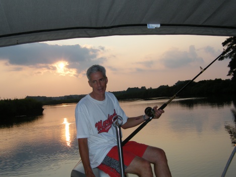 A beautiful sunset as Bruce enjoys a quiet moment of fishing.