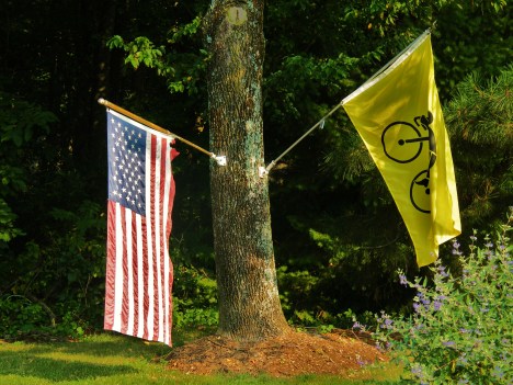 Flags posted signifying it's Sunday Ride time in Frederick, MD
